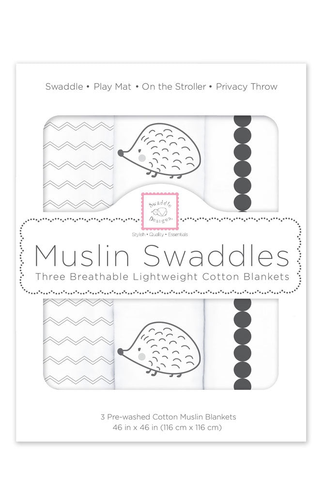 Swaddle Designs Cotton Muslin Baby Swaddle Blankets (3 pcs - multi designs)